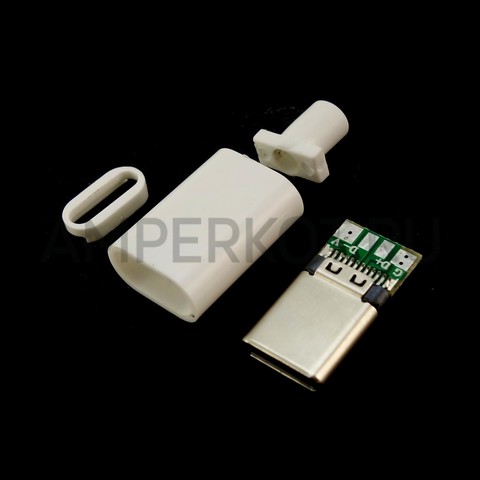 Разъем для пайки на кабель Type-C USB 2.0 белый, фото 3