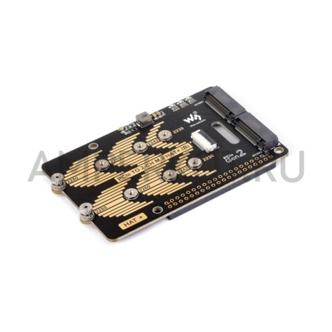 Плата расширения для Raspberry Pi 5 PCIe на два канала M.2 Type B, 2280/2260/2242/2230, NVMe, фото 1