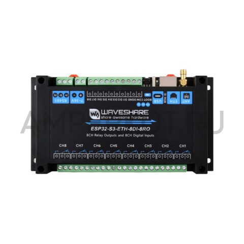 8-ми канальный модуль реле Waveshare ESP32-S3 RS485 WI-FI Ethernet под DIN рейку, фото 2