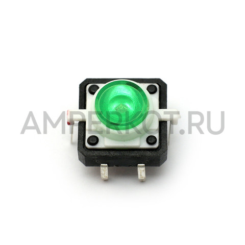 Кнопка с зеленой подсветкой 12*12*7 мм (1 шт.), фото 1