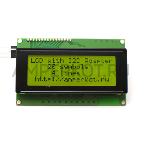 LCD дисплей 20x4 с I2C переходником, желтая подсветка, фото 1