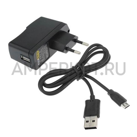 Адаптер питания 100-240V (5V, 2A) с кабелем USB - Micro USB (70 см), фото 1