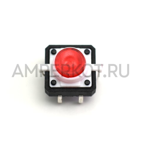 Кнопка с красной подсветкой 12*12*7 мм (1 шт.), фото 1