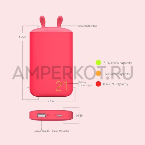 PowerBank ROMOSS Lovely ELF красный (6000 mAH), портативное зарядное устройство, фото 3