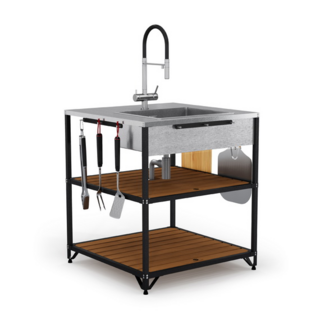 Скоро в продаже! Стол-тележка EBS питмастер база мойки 800 Degrees Outdoor Kitchen Size 80х80. Модульный профессиональный стол, для прожарок на заднем дворе. Карбонированная, нержавеющая сталь, тик.