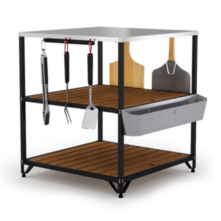 Скоро в продаже! Стол-тележка EBS питмастер квадратный 800 Degrees Outdoor Kitchen Size 80х80. Модульный профессиональный стол, для прожарок на заднем дворе. Карбонированная, нержавеющая сталь, тик.