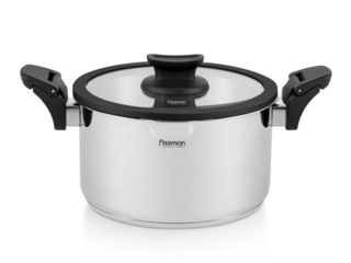 5220 FISSMAN Кастрюля LORA 24x13 см / 5,6л со стеклянной крышкой (нерж.сталь)
