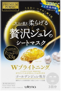 303416 "UTENA" "Premium Puresa Golden" Выравнивающая тон кожи желейная маска для лица с экстрактом белого жемчуга (3 шт.*33 гр.), 1/36