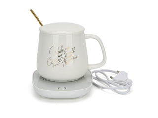 6099 FISSMAN Подарочный набор кружка с подогревателем 350мл, цвет Белый/Зеленый (керамика)