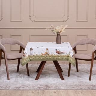 СКАТЕРТЬ "ОХОТА"110Х140СМ ,100% ХЛОПОК,ЗЕЛЕНЫЙ,ТВИЛ, ПРОПИТКА