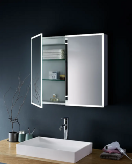 Зеркальный шкаф в белой алюминиевой раме с подсветкой Elysian Reflect 60, AER06070MC