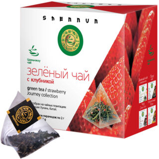 Shennun Зеленый чай с клубникой в пирамидках, 2г х 15 шт
