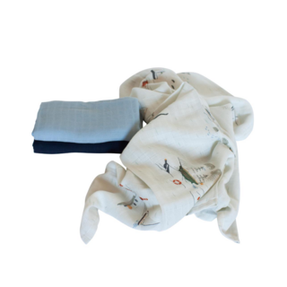 Набор муслиновых пеленок Sebra "Семь морей", 3 шт