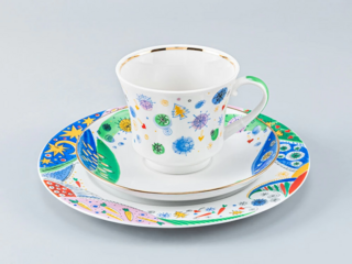 Трёхпредметный комплект чайный Императорский фарфоровый завод форма Банкетная рисунок Карнавал - 2