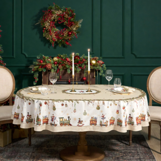 СКАТЕРТЬ  ОВАЛЬНАЯ  "ЩЕЛКУНЧИК" ,140Х300СМ ,БЕЖЕВЫЙ ,100%ХЛОПОК ,ТВИЛ