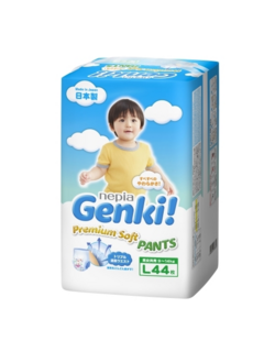 542942 "Nepia Genki Premium Soft" Детские подгузники-трусики  (для мальчиков и девочек) 9-14 кг (Размер L44), 1/3