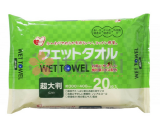 4001966 "Showa Shiko" Большие влажные салфетки для рук и тела с экстрактом листьев персика 20шт 300мм х 400мм 1/30