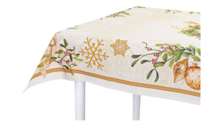Скатерть прямоугольная Mix&Match Home Золотые шары и ягоды 140х180 см, гобелен, бежевый
