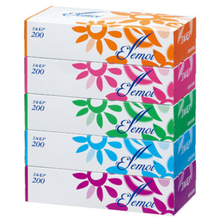 003866 "Kami Shodji" "ELLEMOI" Бумажные двухслойные салфетки 200шт (спайка 5 пачек)  1/12