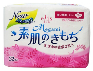 Женские гигиенические прокладки "Elis Megami", дневные, для обильных выделений,  для чувствительной кожи, с крылышками (длина- 23 см), 22 шт. в упаковке