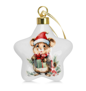 0426 FISSMAN Новогодняя елочная игрушка Звезда с мышкой 8х7см (доломит)