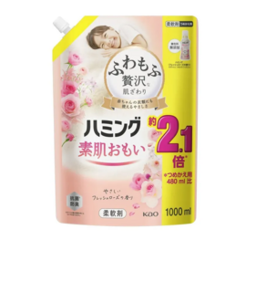 423153 KAO Humming Fresh Rose Кондиционер-смягчитель для белья "Свежая Роза", сменная упаковка с крышкой 1000мл. 1/6
