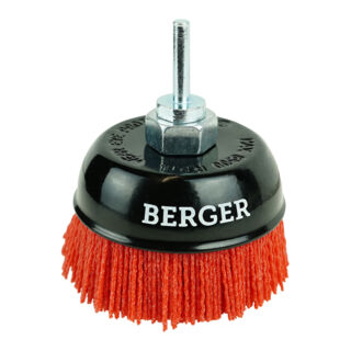 Кордщётка чашеобразная (абразивный нейлон 1.2 мм, P80, диаметр 100 мм, гайка М14 + хвостовик 6 мм) BERGER BG1747