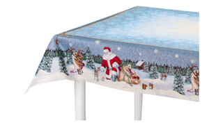 Скатерть Mix&Match Home Дед мороз и лесные друзья 140х280 см, гобелен, голубой