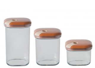 6933SI Емкость для хранения квадратная 500/1000/1500 мл оранжевый Omada, набор 3 шт