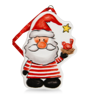 0404 FISSMAN Новогодняя елочная игрушка Санта с птичкой 7х5см (доломит)