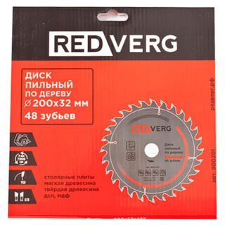 Диск пильный по дереву RedVerg твердосплавный 200х32/30 мм, 48 зубьев