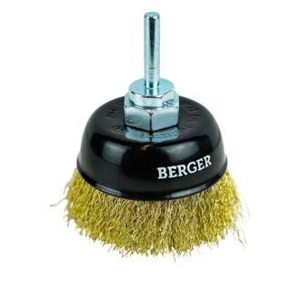 Кордщётка чашеобразная (латунированная сталь 0.3 мм, диаметр 75 мм, гайка М14 + хвостовик 6 мм) BERGER BG1740