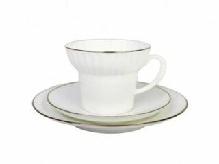 Трёхпредметный комплект чайный форма Волна рисунок Золотой кантик, Императорский фарфоровый завод