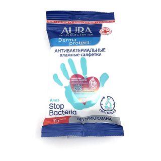 Влажные салфетки Аura Derma Protect Антибак с алоэ, 15шт