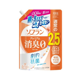 363620 LION Soflan Premium Aroma Soap Кондиционер для белья с антибактериальным и дезодорирующим эффектом, с ароматом душистого мыла, мягкая упаковка с крышкой 950мл. 1/6