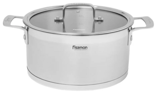 5492 FISSMAN Кастрюля ELEGANCE 20x10см / 3,1л со стеклянной крышкой (нерж.сталь)