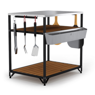 Скоро в продаже! Стол-тележка EBS питмастер прямоугольный 800 Degrees Outdoor Kitchen Size 90х60. Модульный профессиональный стол, для прожарок на заднем дворе. Карбонированная, нержавеющая сталь, тик.