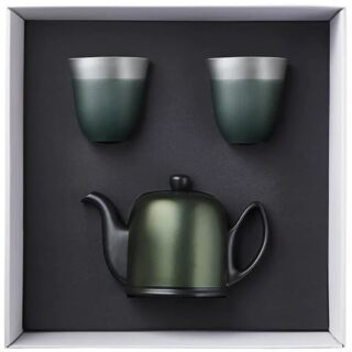 SALAM - Набор 3 предмета чайник на 4 чашки + 2 чашки; зеленые; фарфор