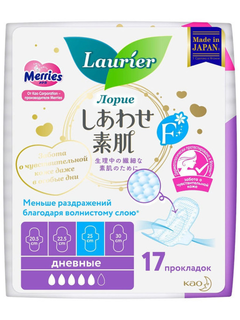 Laurier F Женские дневные супертонкие гигиенические прокладки с крылышками 25см, 17 шт.