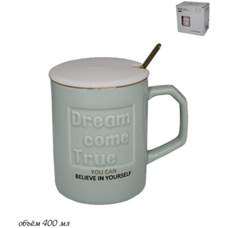 Кружка Lenardi 400 мл с крышкой и ложкой, в подарочной упаковке, фарфор, арт.106-061