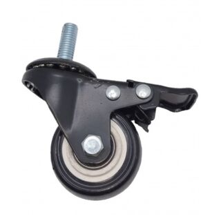 Колесо для тележек и мебели 40мм с болтом М10 и тормозом черная TPR резина с подшипником 4064040 М10 /SCTBR 15 BG