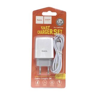СЗУ HOCO C72A Glorious 1xUSB, 2.1A + кабель Lightning 8-pin, 1м (белый)