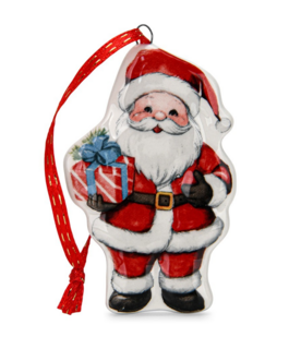 0399 FISSMAN Новогодняя елочная игрушка Санта с подарком 5х9см (доломит)