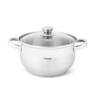 5513 FISSMAN Кастрюля PRIME 20x11,5 см / 3,6л со стеклянной крышкой (нерж.сталь)