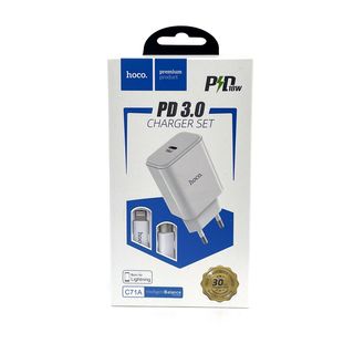 СЗУ HOCO C71A Star speed 1xUSB-C PD 18W, 2.4А + USB-C кабель Lightning 8-pin, 1м (белый)