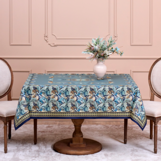 СКАТЕРТЬ "ЛИСТЬЯ МОРРИСА"140Х180СМ , 100% ХЛОПОК, СИНИЙ , ТВИЛ, ПРОПИТКА