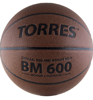 Мяч баскетбольный трен. TORRES BM600  р.7, синт. кожа, для зала и улицы, темнокоричневый-черный