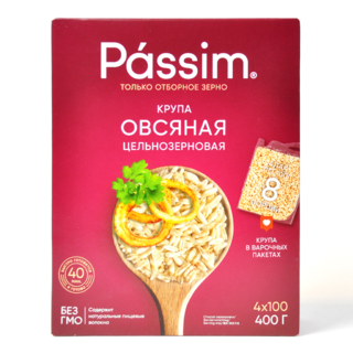 Крупа овсяная Passim Цельнозерновая (варочные пакеты), 400г