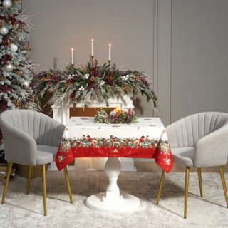 СКАТЕРТЬ "МОРОЗКО.СНЕГИРИ" 140Х180СМ, КРАСНЫЙ, 100% ХЛОПОК,ТВИЛ ПРОПИТКА