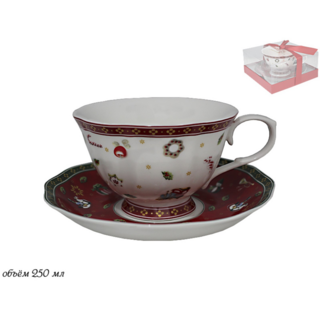 Чашка с блюдцем Lenardi Новогодний, фарфор, в подарочной упаковке, арт. 105-591